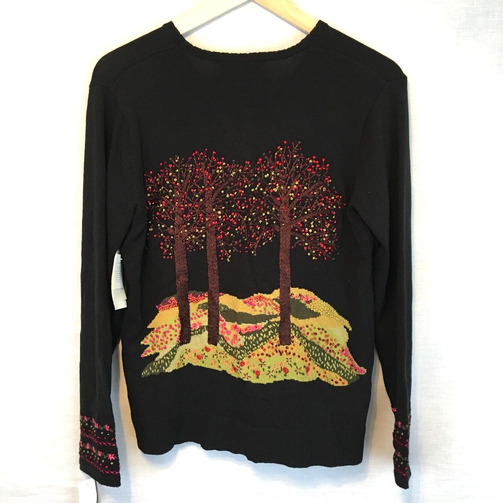 Susan Bristol Hand Embroidered Tree Cardigan NWT L - Picture 1 of 7